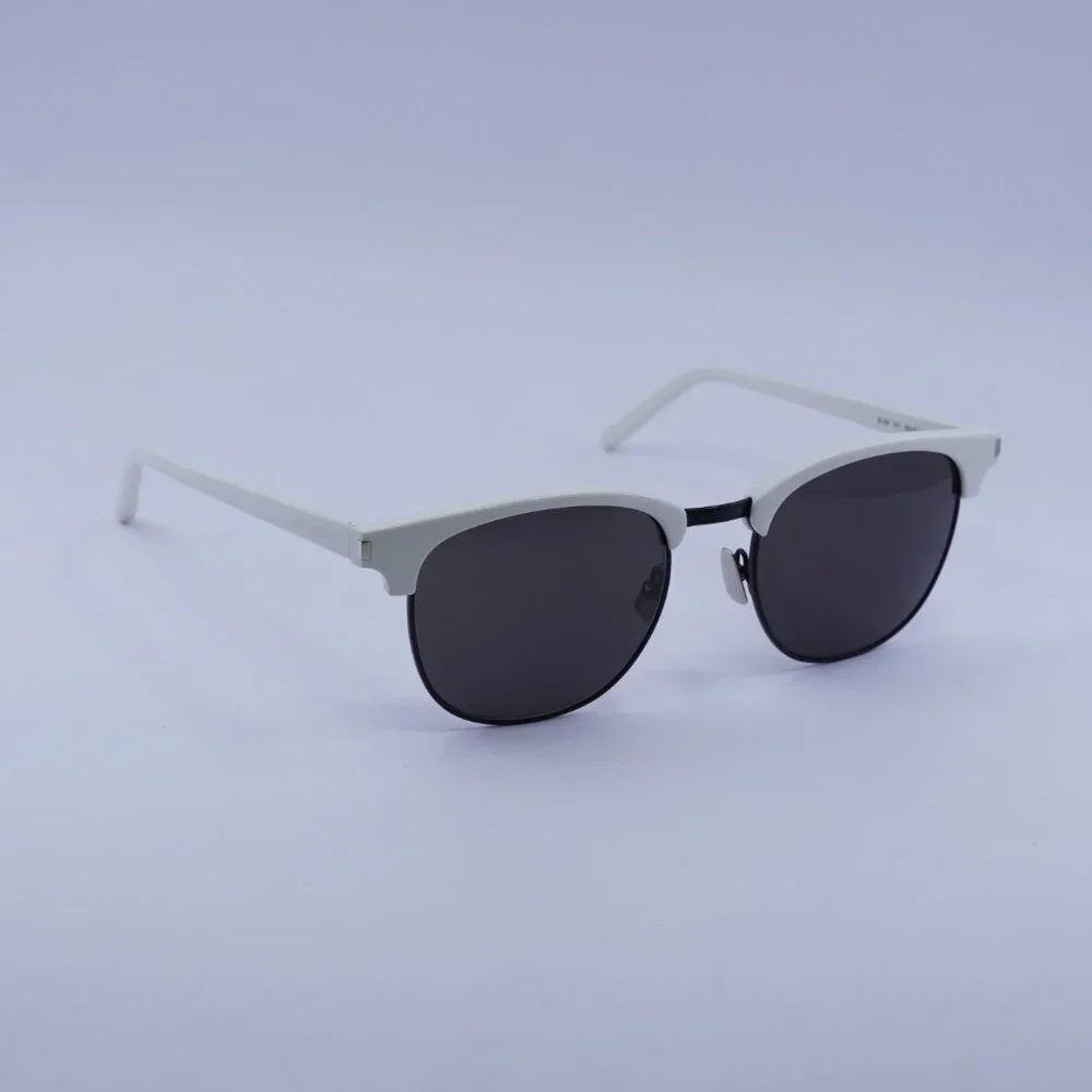 Saint Laurent SL108 011 Sunglasses Ivory Browline Frame, Black Lenses - Picture 8 of 11